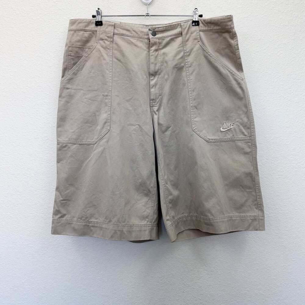 VTG Nike Khaki Tan Baggy Y2K Hip Hop Skater Streetwear Pocket Shorts Mens sz 42